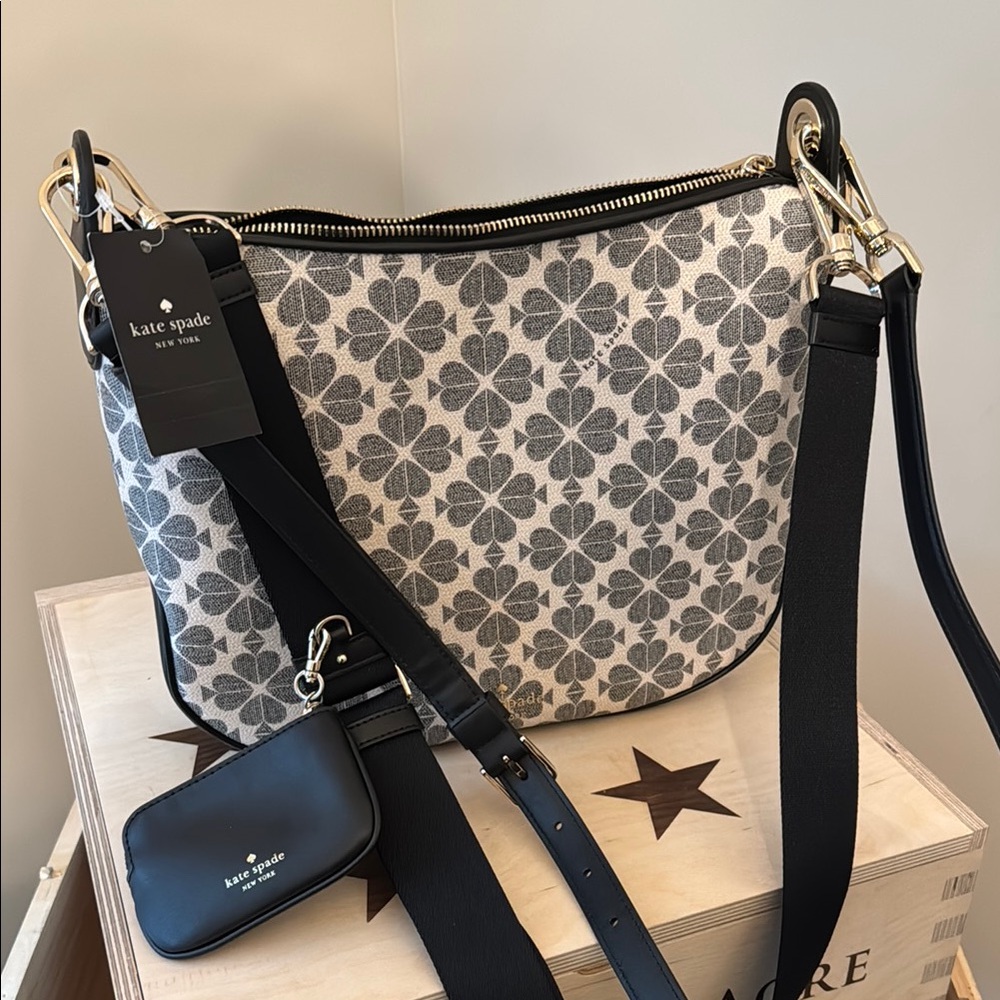 Kate Spade Black and Gray Floral Shoulder Bag